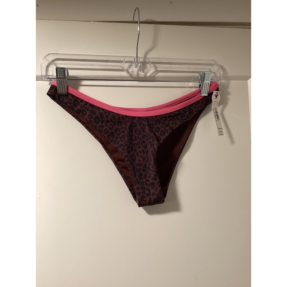 Victoria's Secret PINKโ Brazilian Bikini Bottom Leopard Print Pink Trim XS NEW